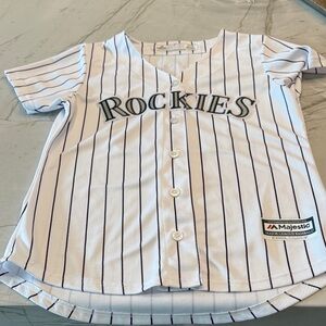 Majestic Rockies White and Black Pinstripe Jersey